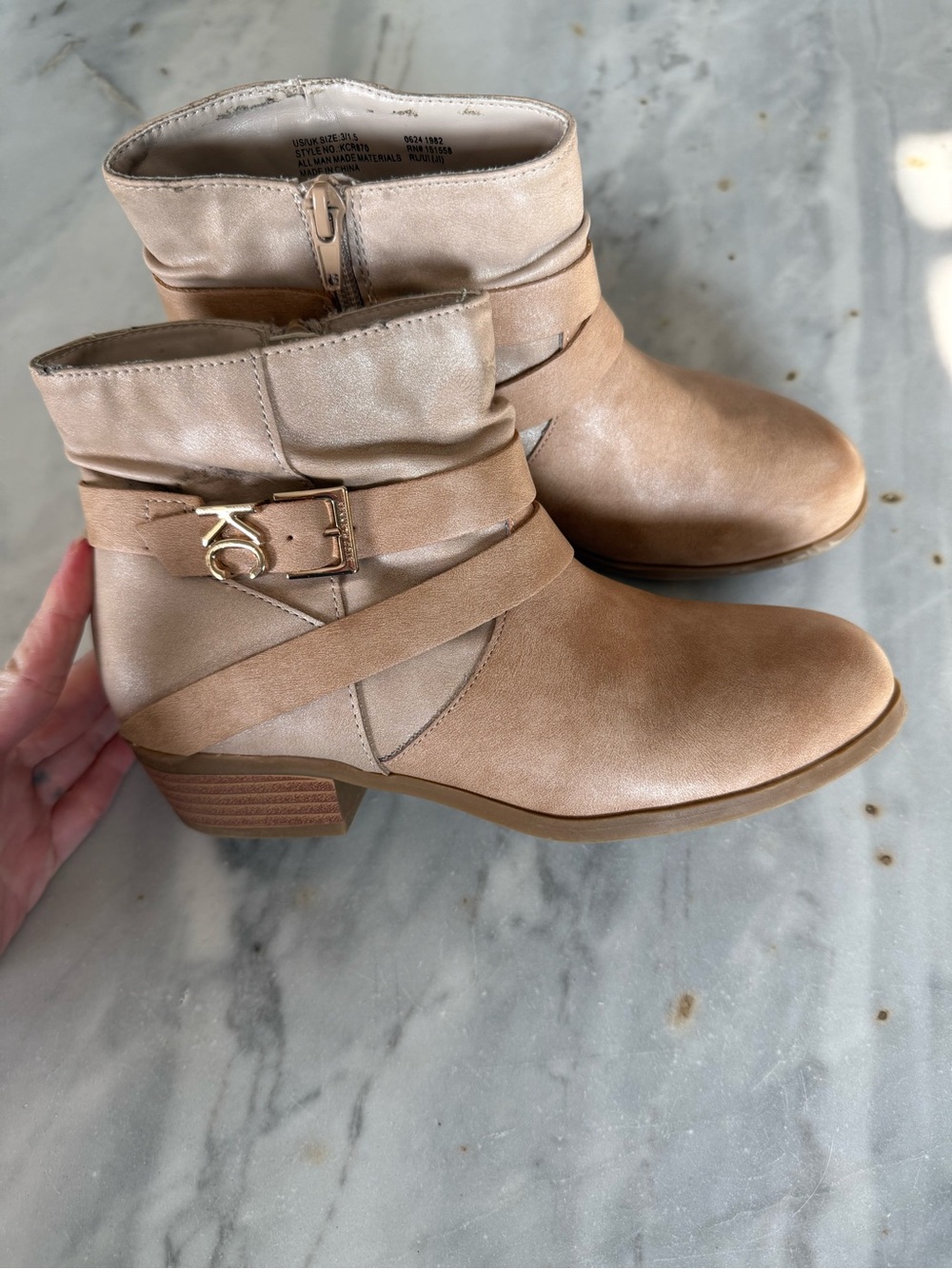 Kenneth Cole New York Light Tan Girls' Ankle Boots with KC Buckle
